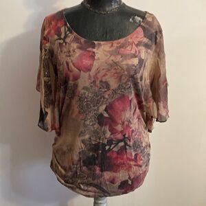 Espresso Elegant Floral Blouse - Red and Brown